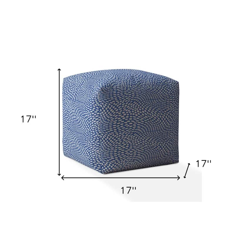 HomeRoots 17" Blue and White Canvas Polka Dots Pouf Ottoman