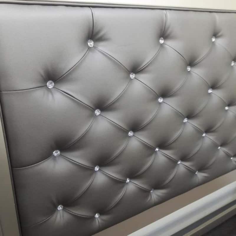 Antique Silver Bed With Button Tufted Padded HB