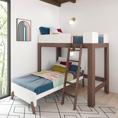 Max and Lily Mid-Century Modern L-Shaped Twin over Twin Bunk Bed