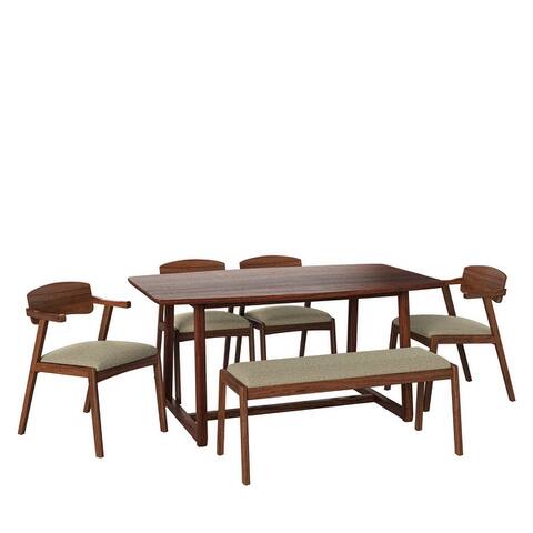 Carson Carrington Comiskey 6-piece Mid Century Modern Wood Dining Table, Armless Bench and Arm Chairs