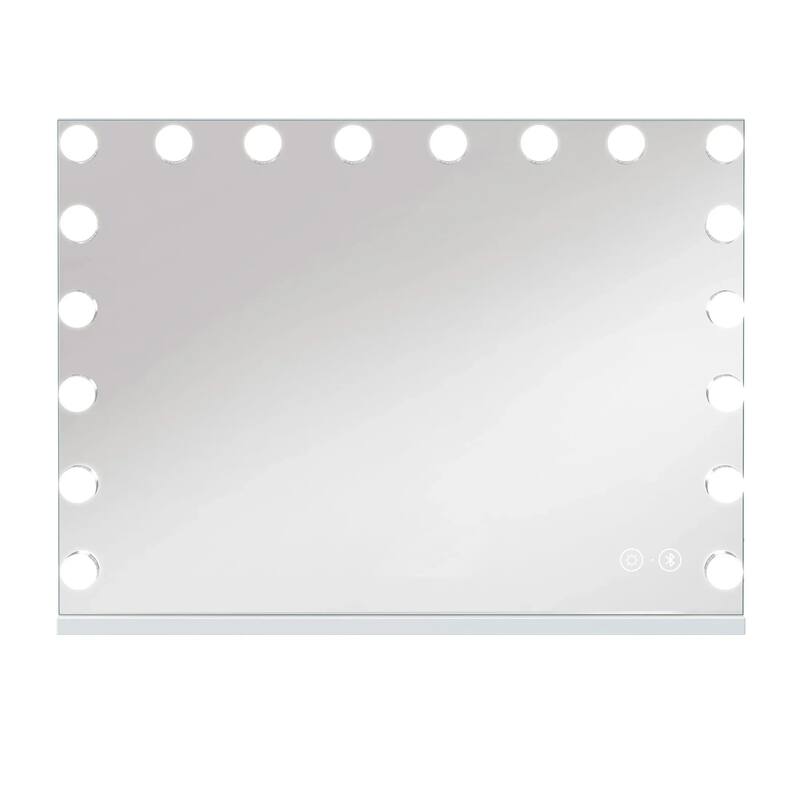 31.5"x22.8"Tempered Glass Large Mirror with 18 Dimmable Bulbs, Table/Hanging Mirror with Touch Screen & USB Charge Port