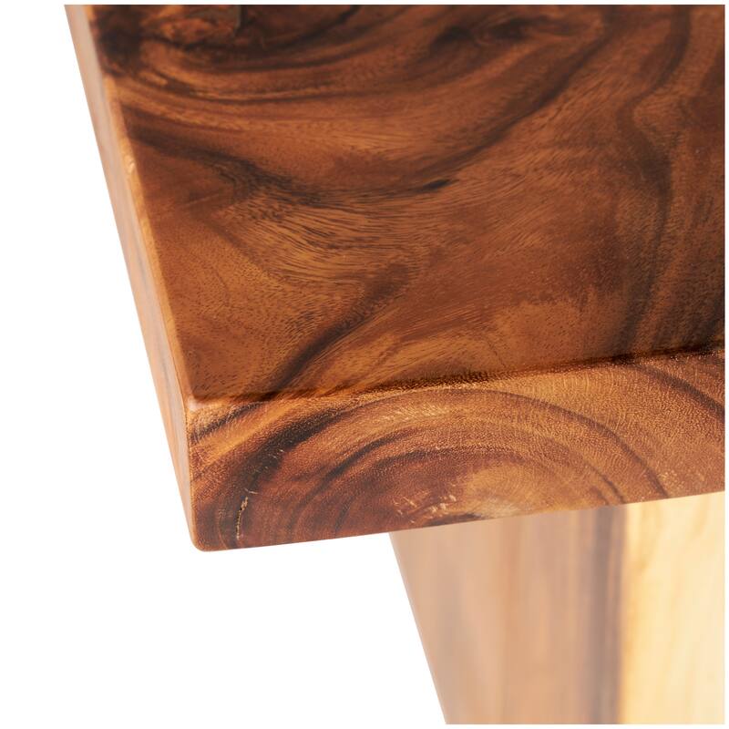Wood Minimalistic Dining Table with Natural Wood Grain and Block Style Base - Brown - Roche River Decor - 42"W x 79"L x 30"H