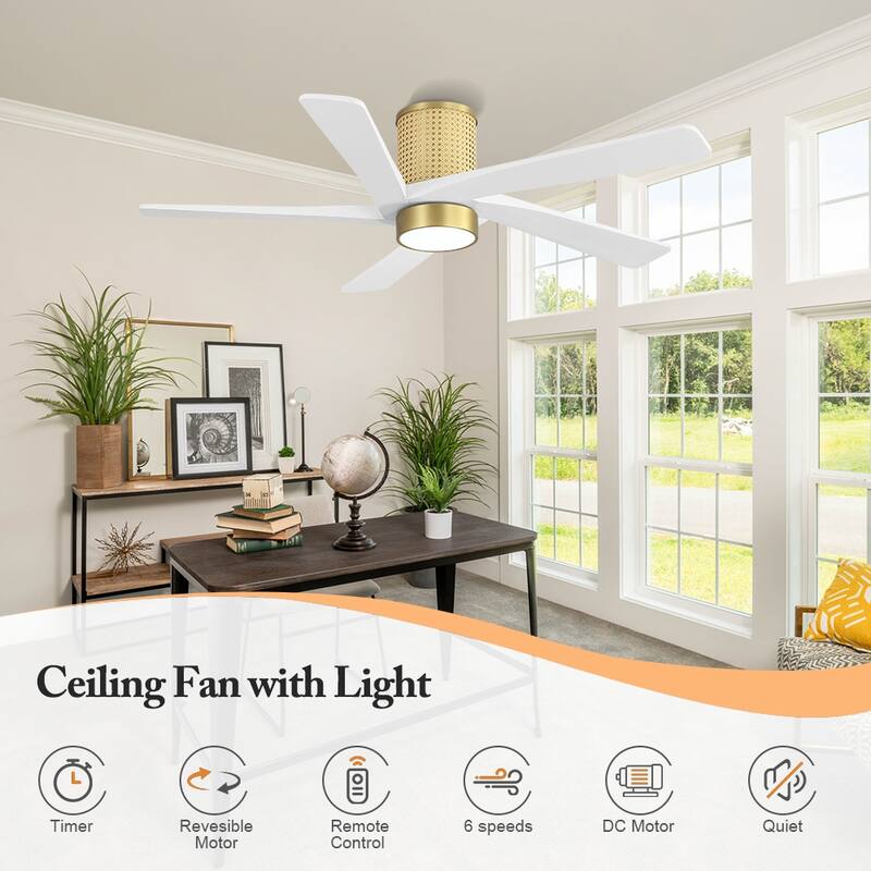 MLiAN 5 Solid Wood Blades DC Motor Indoor Downrod Flush Mount Ceiling Fan Remote Integrated LED