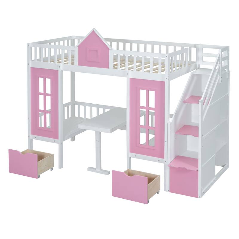 Twin-Over-Twin Bunk Bed with Changeable Table,Turn into Upper Bed and Down Desk