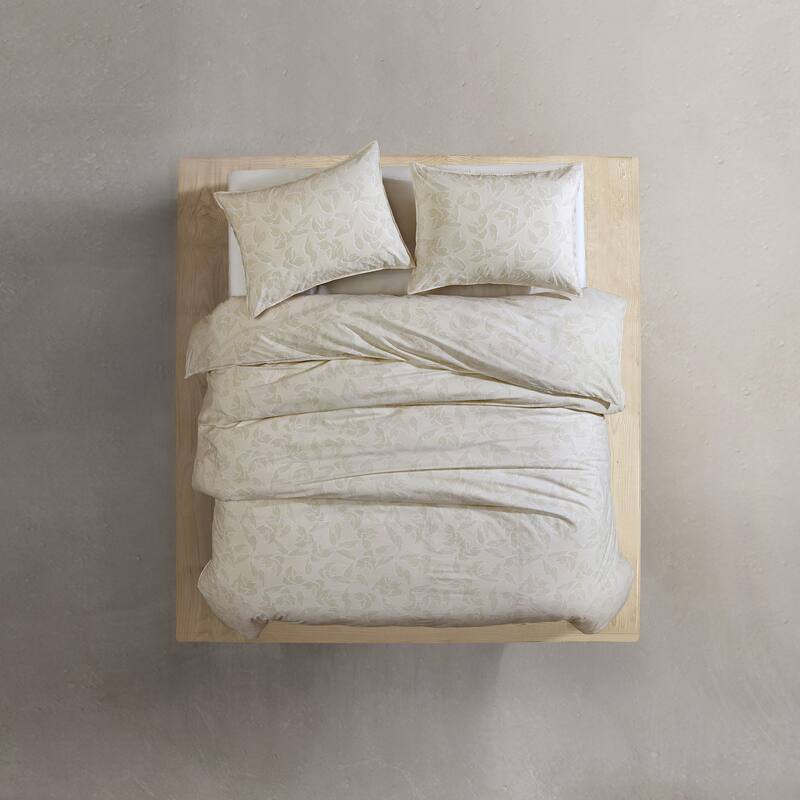 Calvin Klein Yellow Leaves Cotton Reversible Duvet Cover Set