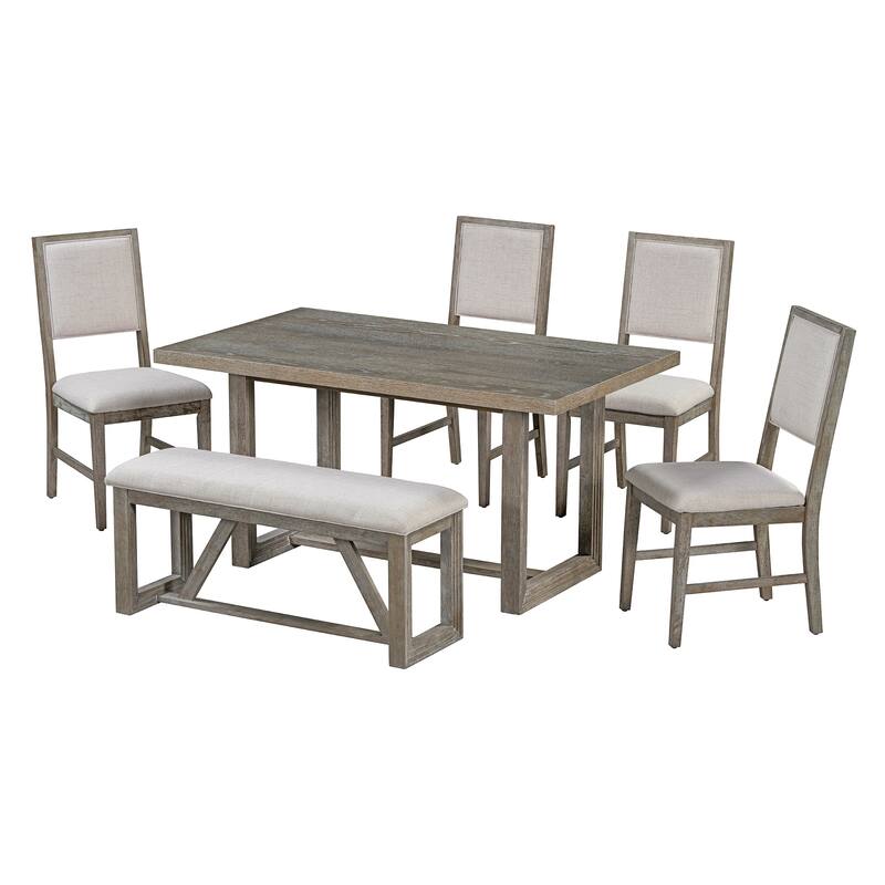 6-Piece Transitional Dining Set with Table, 4 Chairs & Bench