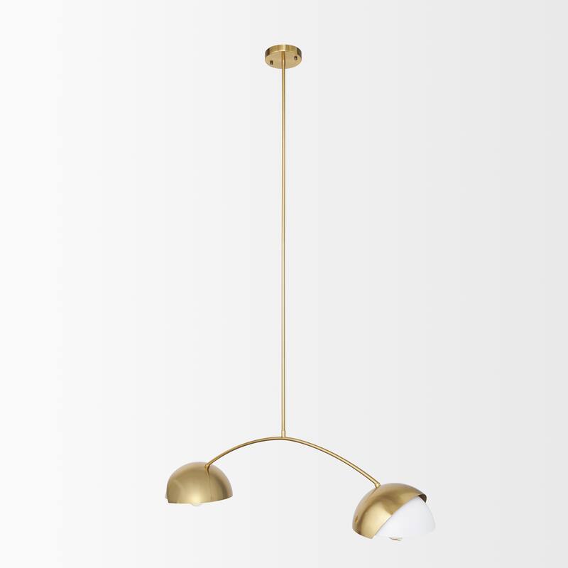 Cybill Brushed Brass w/ White Metal Shades 2-Light Chandelier - 41.7L x 9.5W x 59.1H