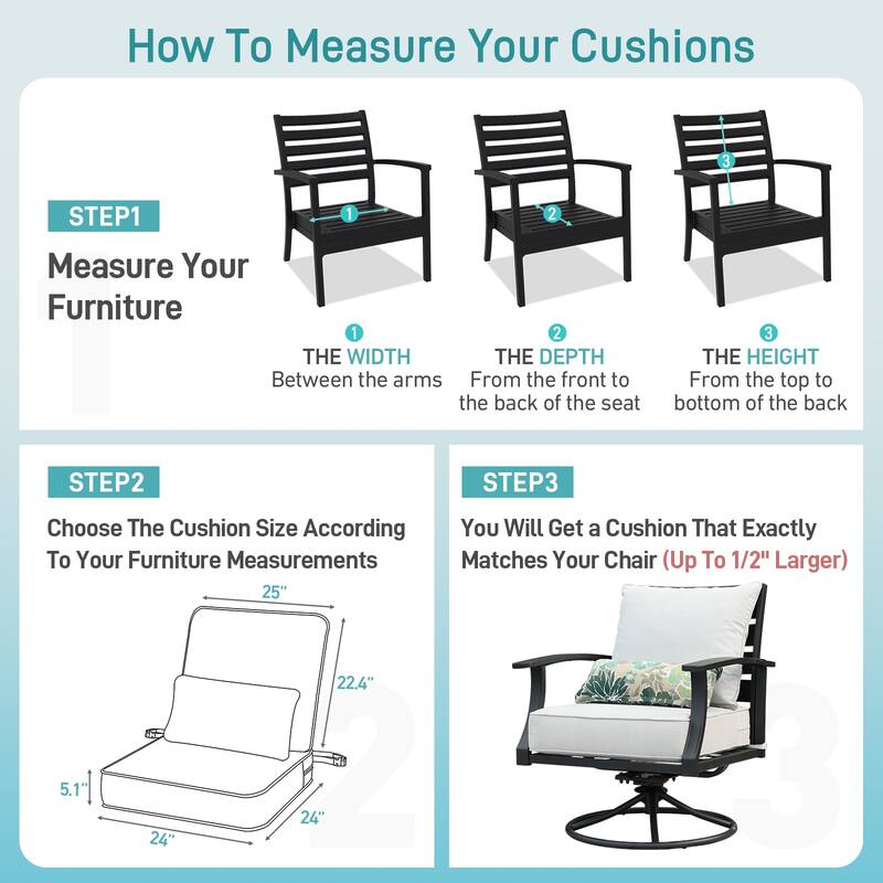 Aoodor Outdoor Deep Seat Chair Cushion Set (Set of 2 Seats, 2 Backs, 2 Pillows)