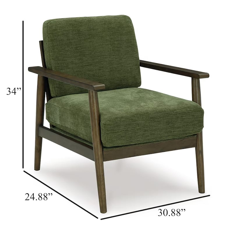 Bixy Accent Chair, 31 Inch, Brown Wood Armrests, Dark Green Polyester