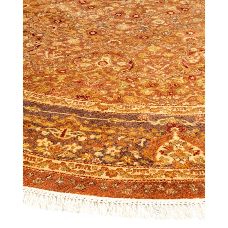 Overton Hand Knotted Wool Vintage Inspired Traditional Mogul Yellow Round Area Rug - 8' 1" x 8' 1"