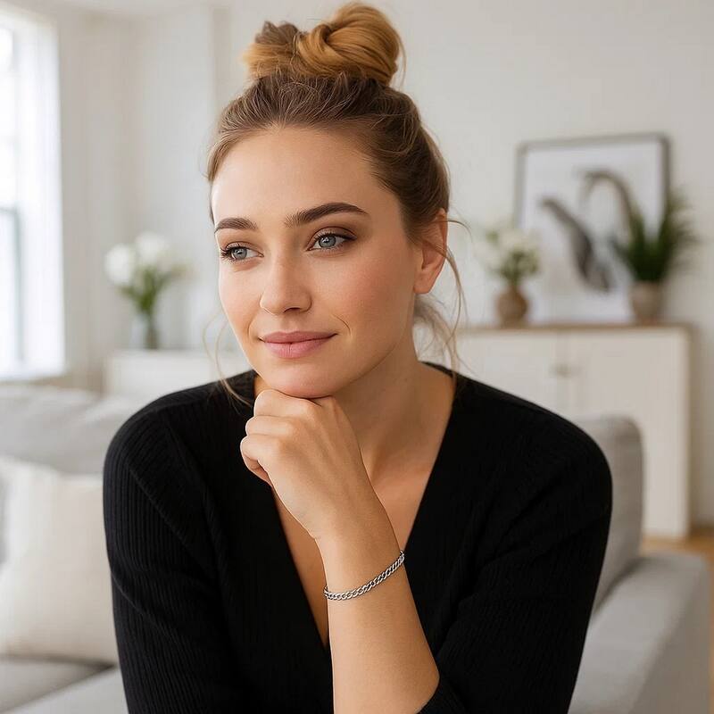 MayaMila 3.6mm 14k White Gold Solid Curb Bracelet