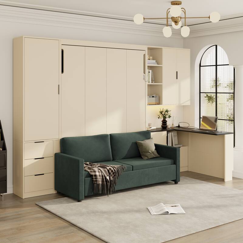 Ultimate Space-Saving Queen Wall Bed with Corduroy Sofa by Harper&Bright Designs