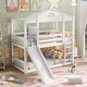preview thumbnail 10 of 16, Twin Over Twin House Bunk Bed with Convertible Slide and Ladder, Detachable into Two Twin Beds - Fun Playhouse Design for Kids White
