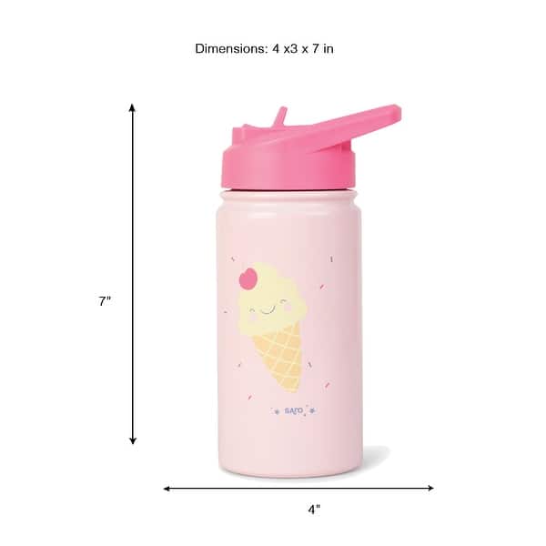 dimension image slide 1 of 2, Saro Kids Insulated Stainless Steel Water Bottle w/ Straw 11.8oz & Waterpoof Bib