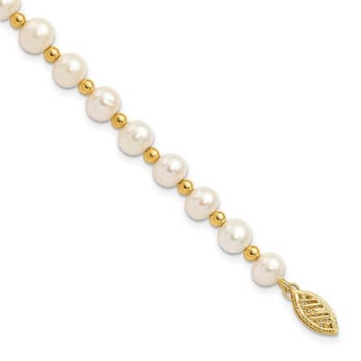 Curata 14k Yellow Gold 6 -7mm White Near Round Fw Cultured Pearl Bead Bracelet 7 Inch