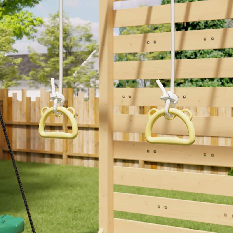 8-in-1 Cedar Wood Outdoor Playset for Backyard, Kids Swing Set with Climbing Wall, Monkey Bars, Basketball Hoop & Sand Box