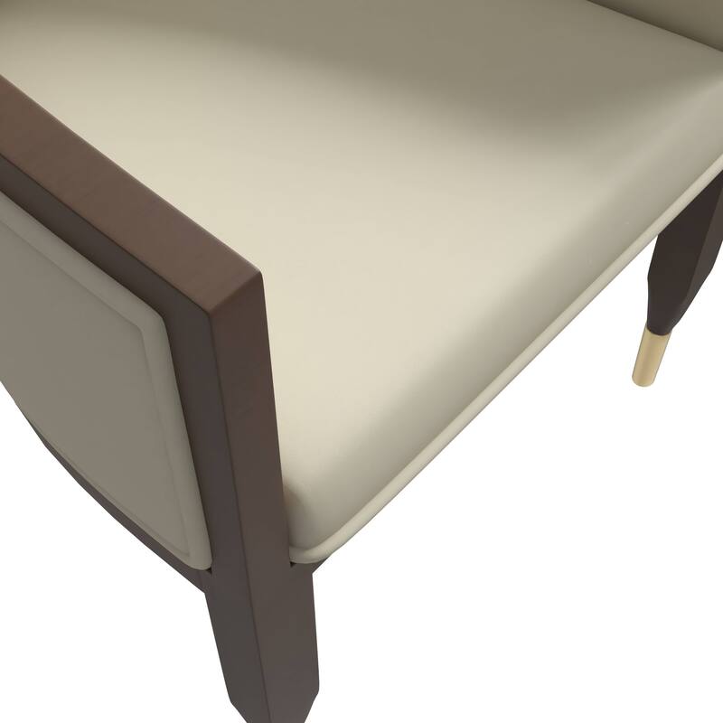 Belle Upholstered Leather Dining Chair Rubberwood Legs with Gold Caps Set of 2