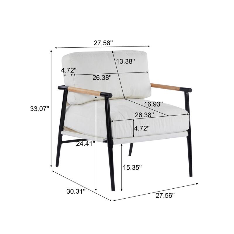 27.56" Modern Accent Chair with Plush Cushions, Metal Legs