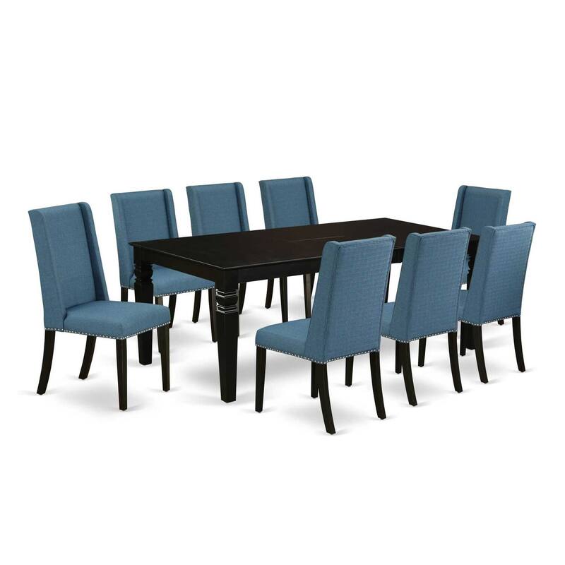 9-Piece Dining Set - Rectangular Table with 8 Parson Chairs - Hardwood Frame - Black Finish - 84
