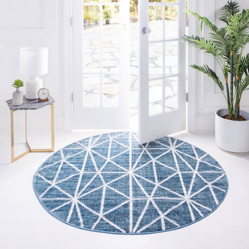 Contemporary Ahora Collection Area Rug - 3'3" Round - Blue