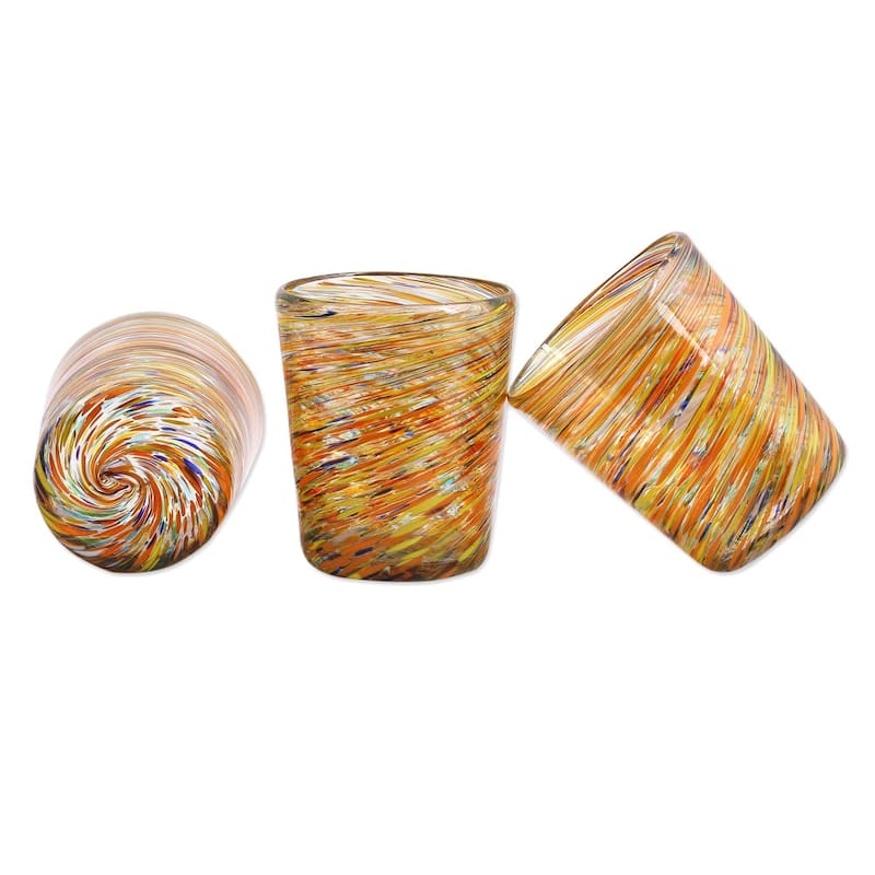 NOVICA Blown glass rocks glasses, 'Rainbow Centrifuge' (set of 6)