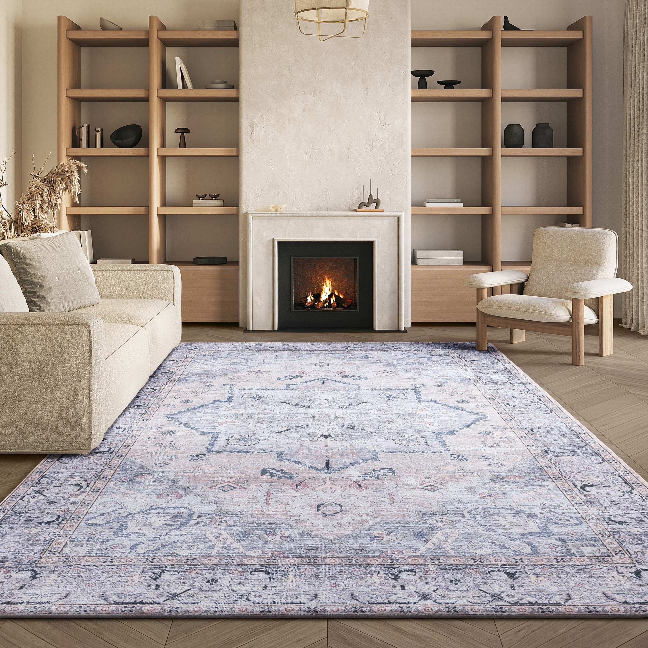 SAFAVIEH Tucson Machine Washable Slip Resistant Sina Traditional Rug
