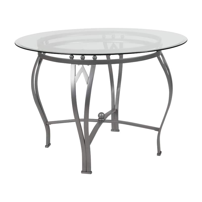 Syracuse 42'' Round Glass Dining Table with Bowed Out Metal Frame - Clear Top/Silver Frame