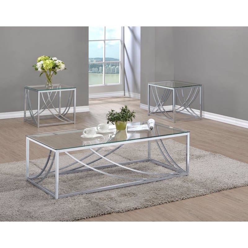 Lille Glass Top Coffee And End Table Set Chrome - 3-Piece Set