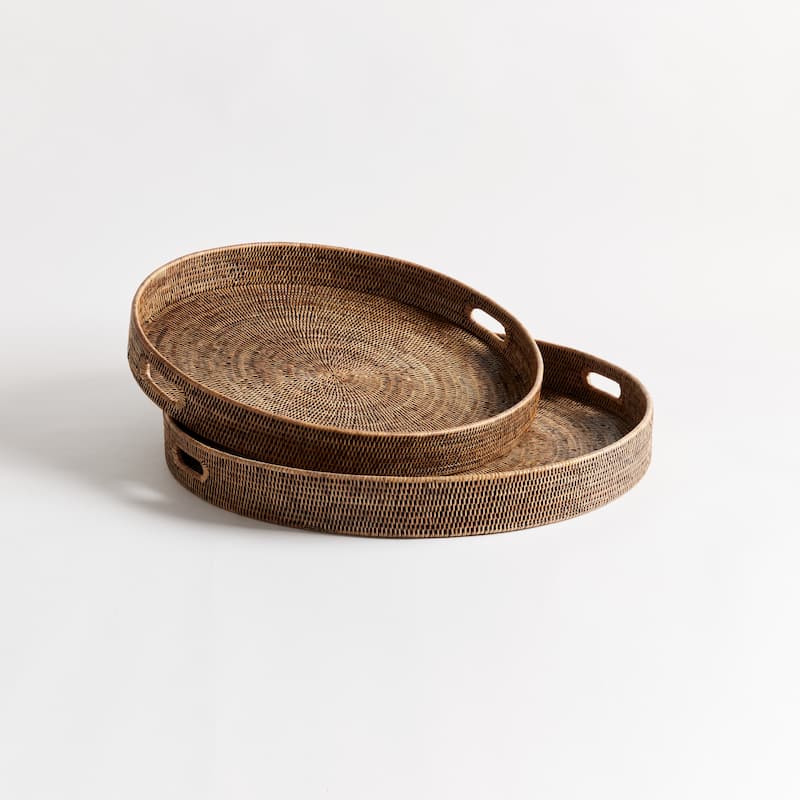 Burma Rattan Round Ottoman Trays