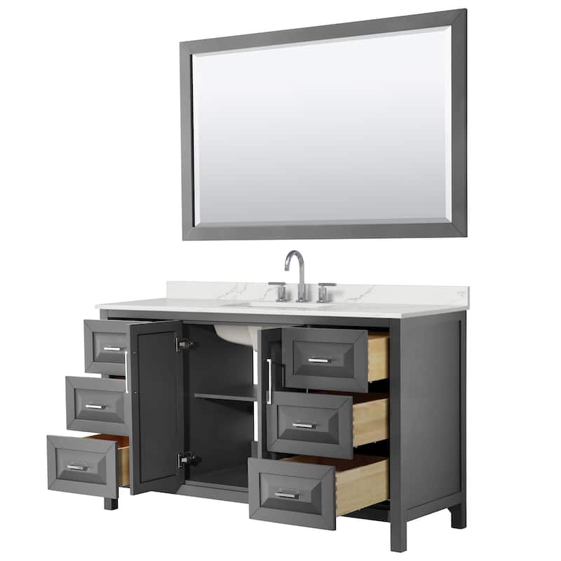 Daria 60-inch Single Vanity, 3 Hole Quartz Top, 58-inch Mirror