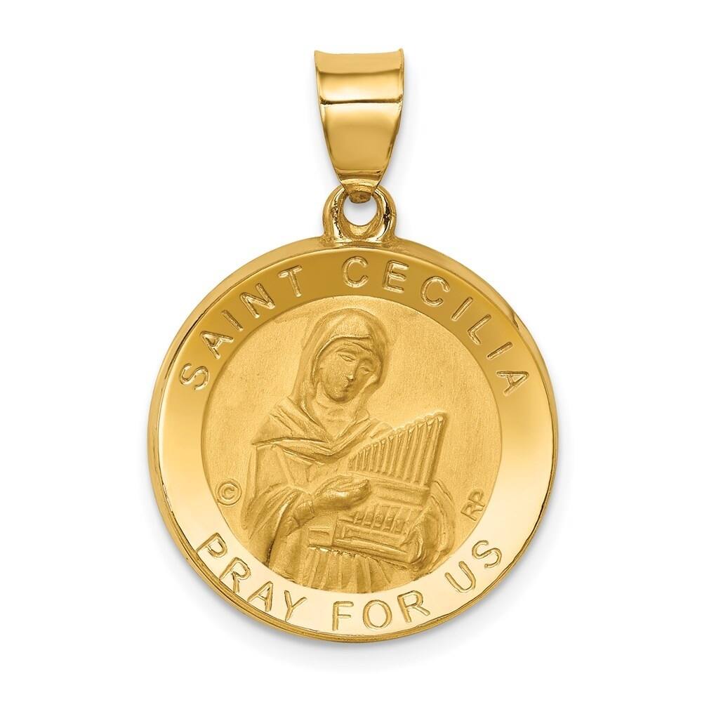 Diamond2Deal 14K Yellow Gold Polished Satin St. Cecilia Hollow Medal Pendant (L- 27.15 mm, W- 19 mm)