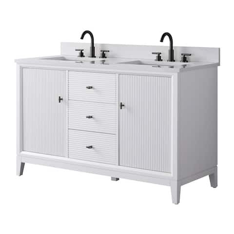 Vanity Art 54 Freestanding Bathroom Vanity with Engineered Marble Top and Sinks