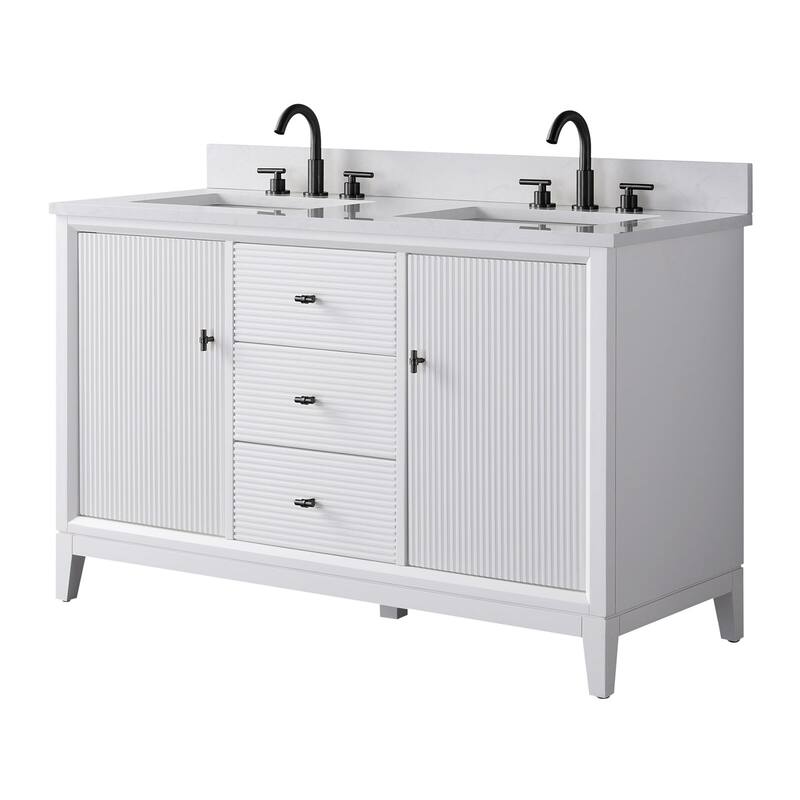 Vanity Art 54" Freestanding Bathroom Vanity with Engineered Marble Top and Sinks
