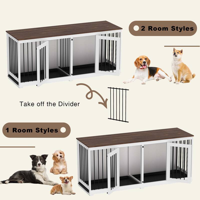 Double door large Dog Cage furniture with Removable Divider Wooden Top