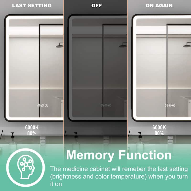 Milo LED Iron Medicine Cabinet with Mirror, Dimmable, Anti-fog, Adjustable Glass Shelves, Recessed or Surface Mount