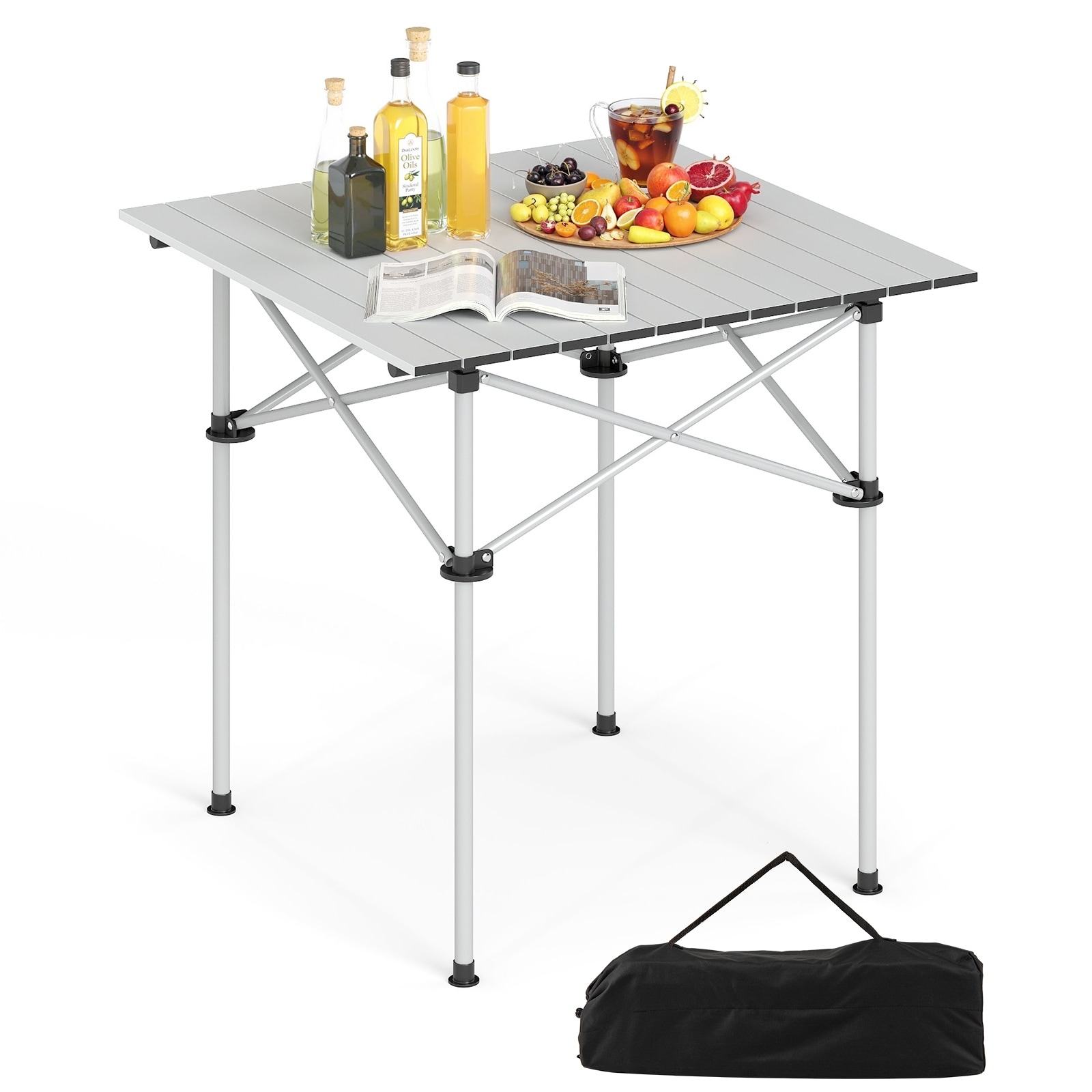 Gymax Folding Roll-up Camping Table w/Metal Legs Carry Bag for Picnic