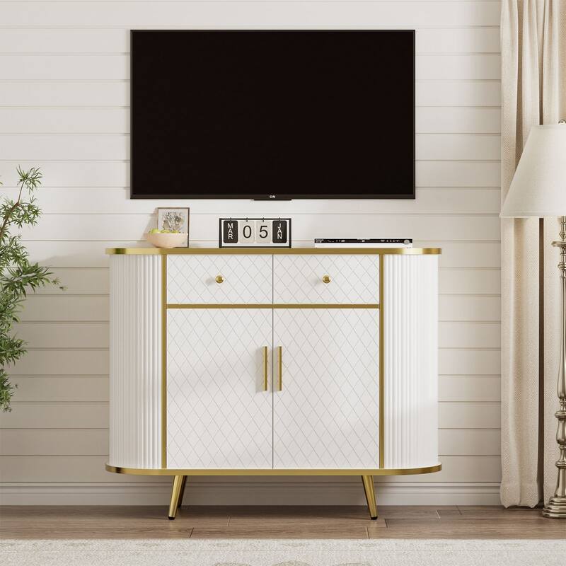 43" Oval Sideboard Buffet Cabinet with Fluted Design, Storage Cabinet with Doors & Drawers for Living Room & Entryway