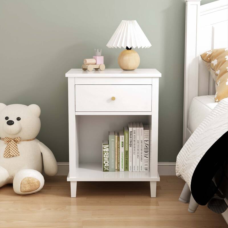 26.77''H Wooden Nightstand with Drawer and Shelf for Bedroom