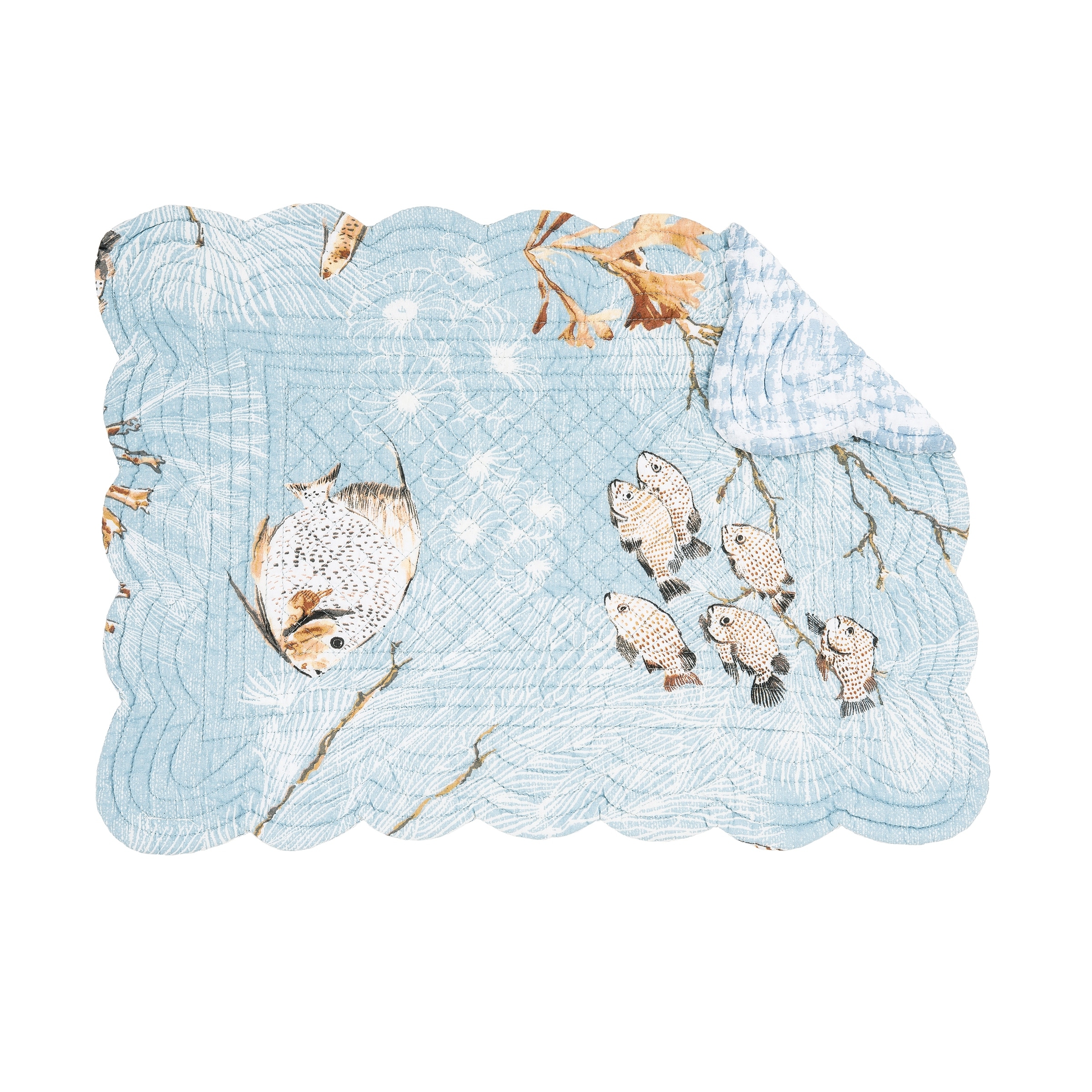 Meraki Island Quilted Reversible Blue Coastal Placemat Set of 6 - Set of 6