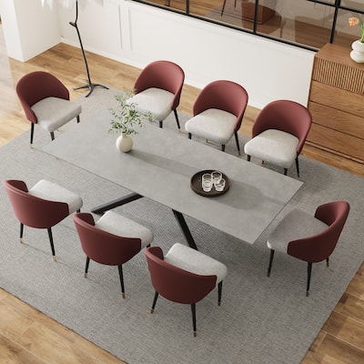 9 - Piece Extendable Rectangular Sintered Stone Cross Legs Dining Set With 8 Chairs For Home or Villa