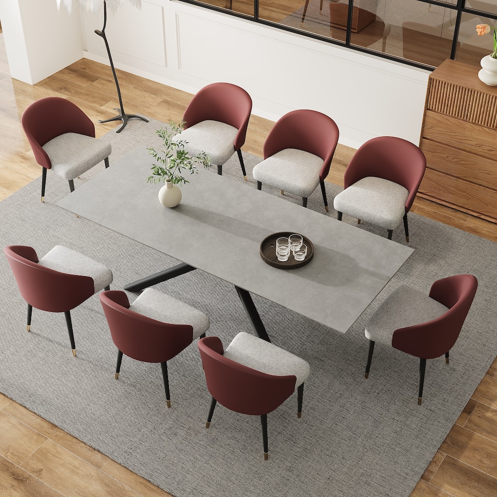 9 - Piece Extendable Rectangular Sintered Stone Cross Legs Dining Set With 8 Chairs For Home or Villa