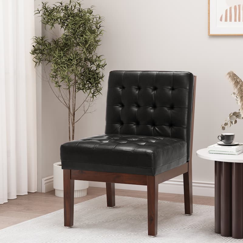 Modern 22.25" PU Upholstered Button Tufted Accent Chair with Rubber Wood Legs