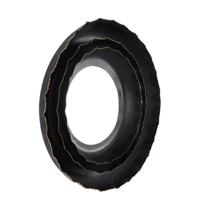Metal Floral Layered Frame Room Wall Mirror with Layered Floral Frame - Black - Roche River Decor