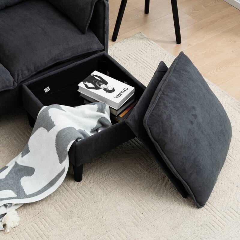 78.74" 3-Seater L-Shaped Convertible Sectional Sofa with Footstools and Storage