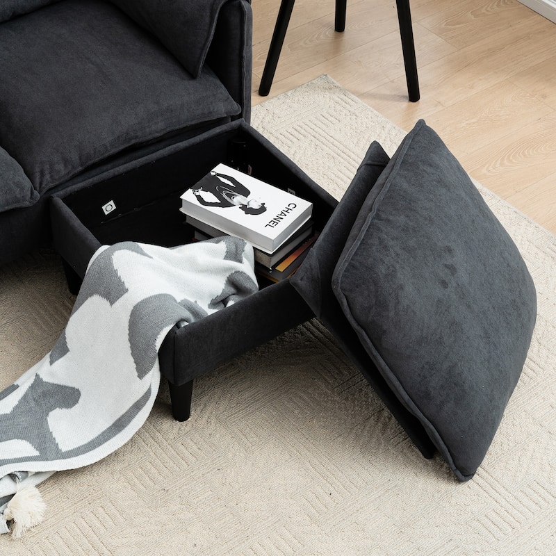 L-Shaped Modular Sectional Sofa with Storage Ottoman, Convertible Sofa with Waterfall Armrests, Comfy 3-Seater Cloud Sofa