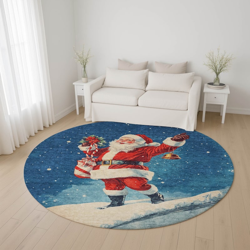 Premium Washable Super Soft Christmas Santa Mayfield Rug - Blue - 8' x 8'