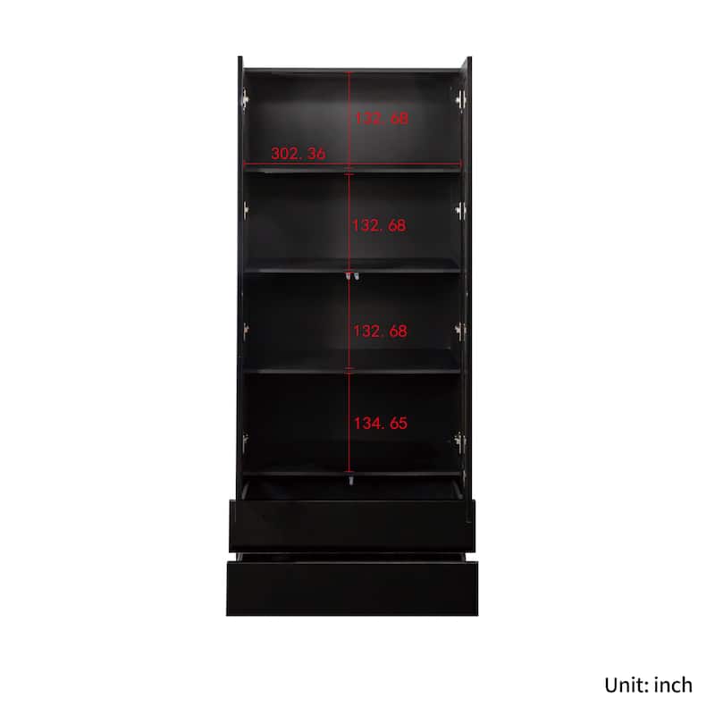 Display Storage Cabinet with Glass Doors, with 2-Drawer