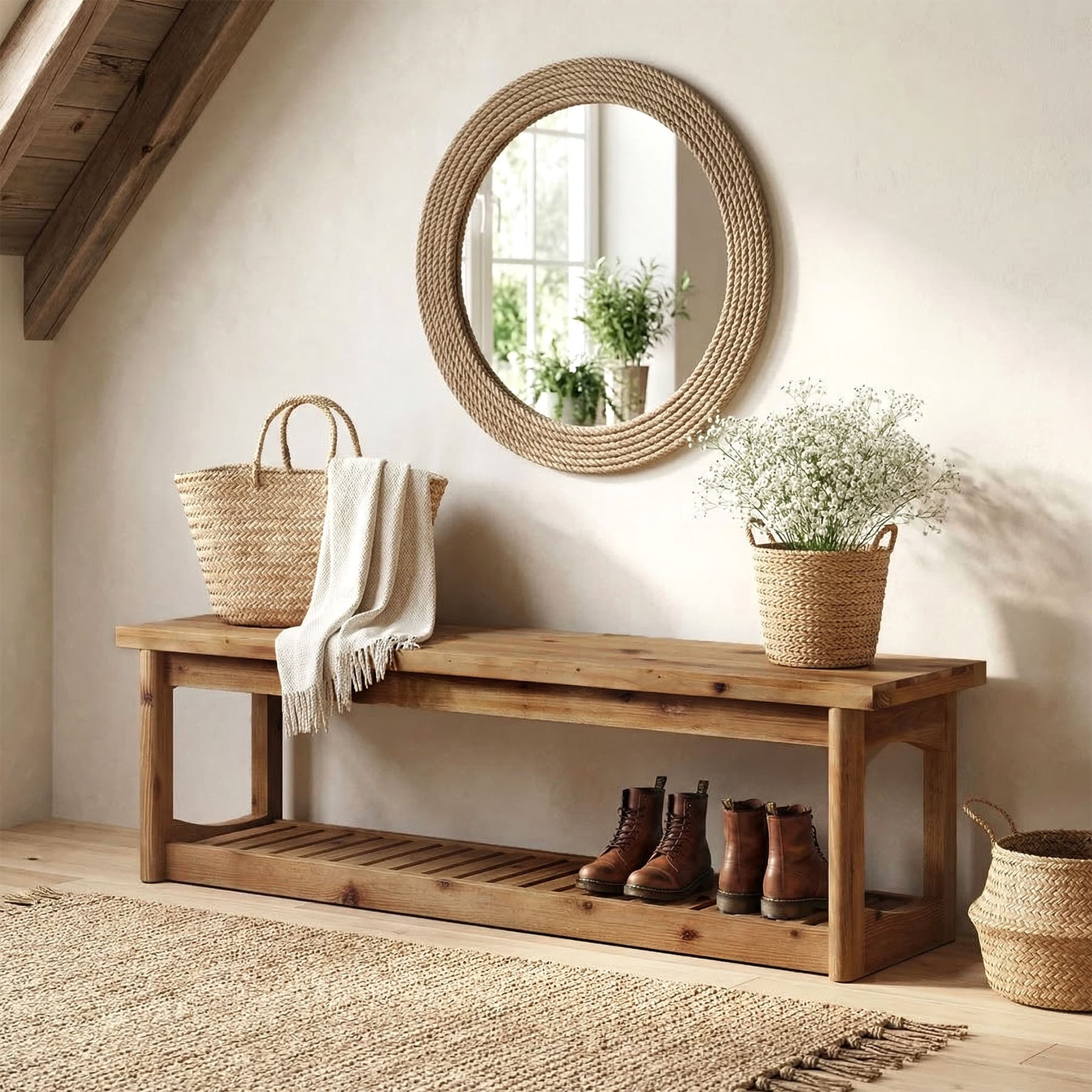 63" Entryway Bench with Storage Shoe Organizer, End of Bed Bench