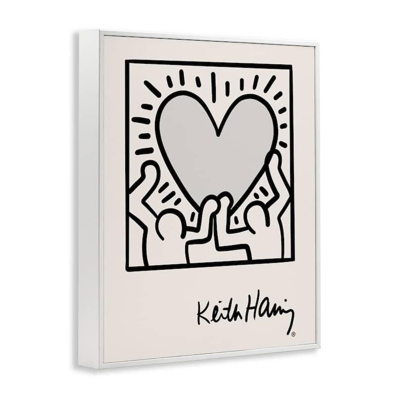 Stupell Contemporary People Outline Heart Symbol Keith Haring Framed Wall Art - Black