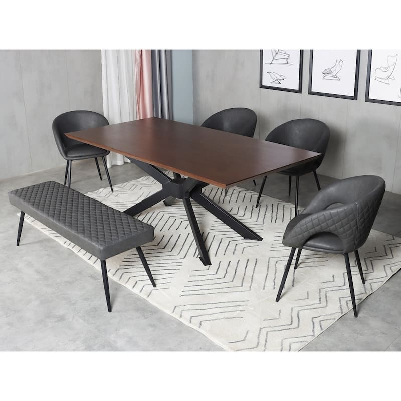 Dining Chair with PU Seat and Black Metal legs